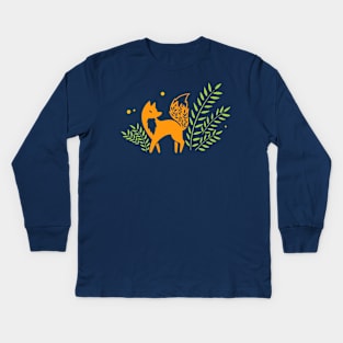 Whimsical Foxes and Mushroom Meadow Kids Long Sleeve T-Shirt